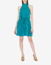 Robe courte en mousseline de soie - Green & Light Blue