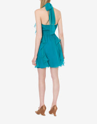 Robe courte en mousseline de soie - Green & Light Blue