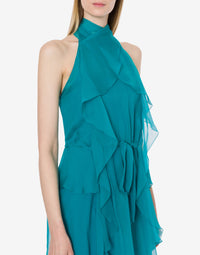 Robe courte en mousseline de soie - Green & Light Blue