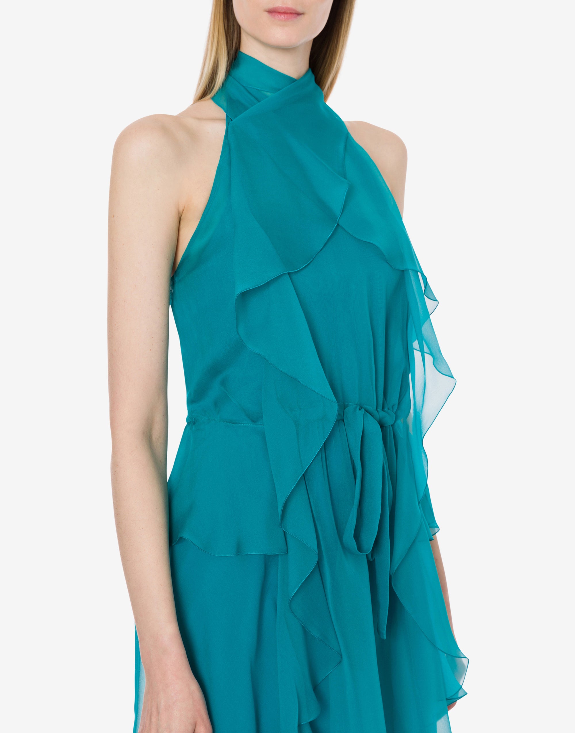 Robe courte en mousseline de soie - Green & Light Blue