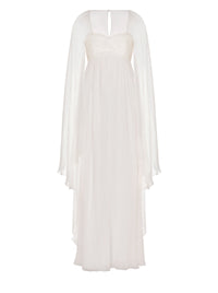 Silk maxi dress with cape - White