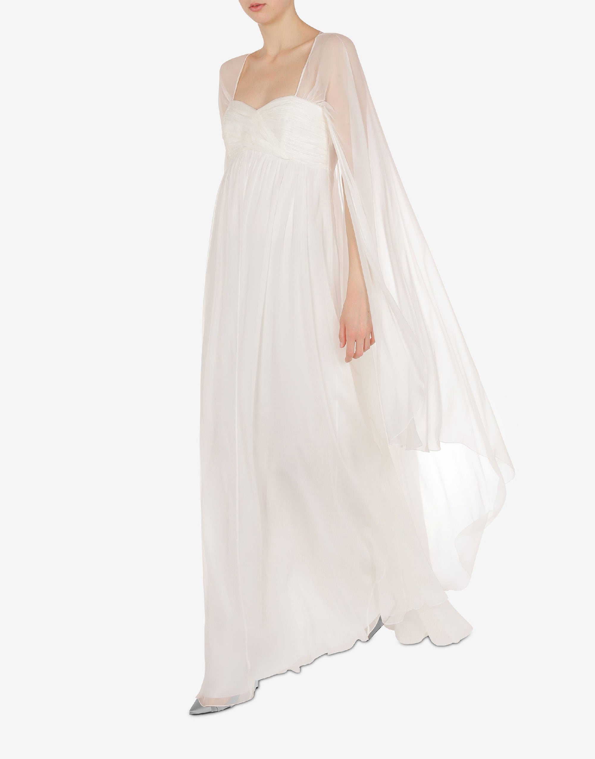 Silk maxi dress with cape - White