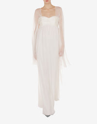 Silk maxi dress with cape - White