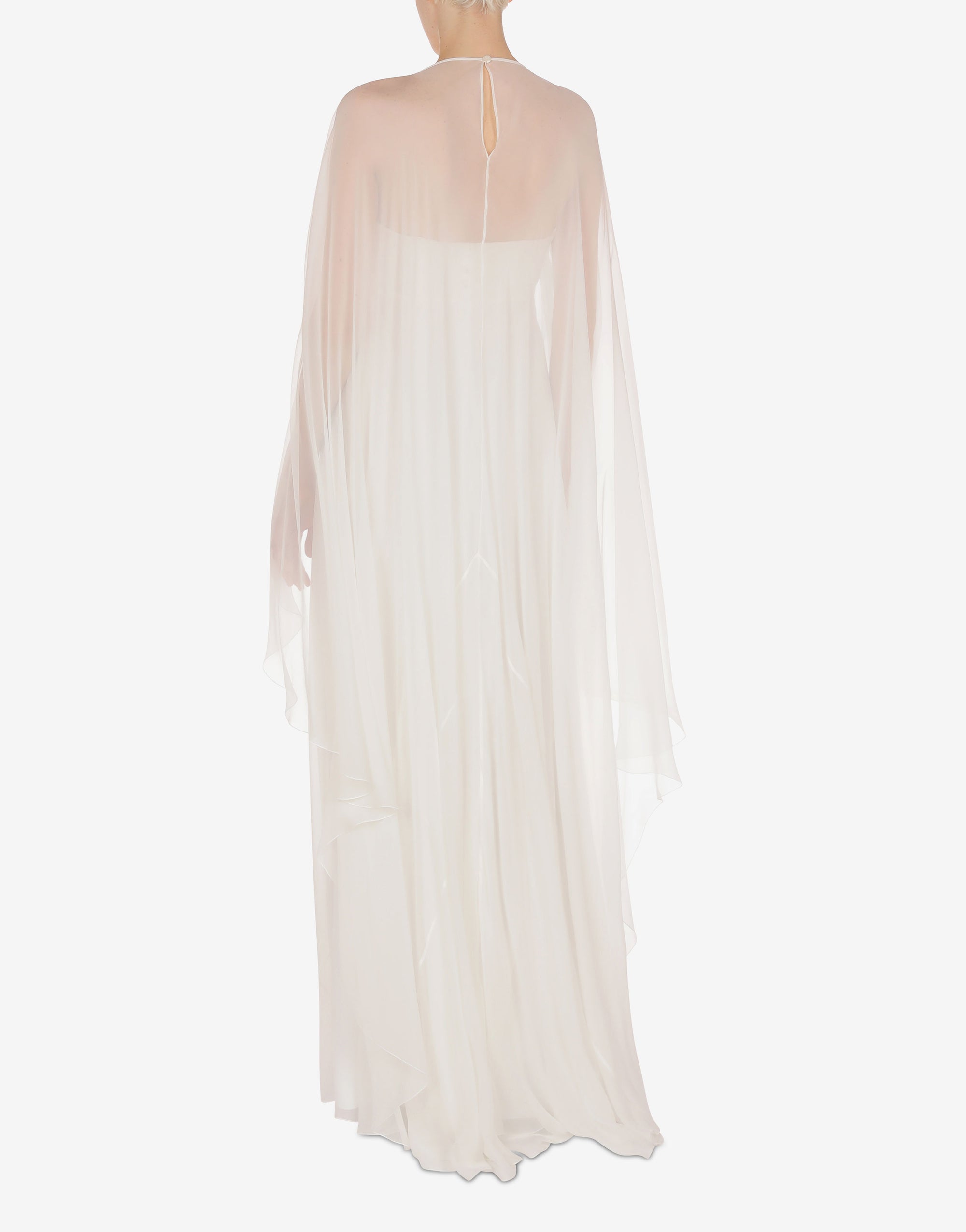 Silk maxi dress with cape - White