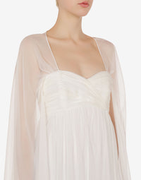 Silk maxi dress with cape - White