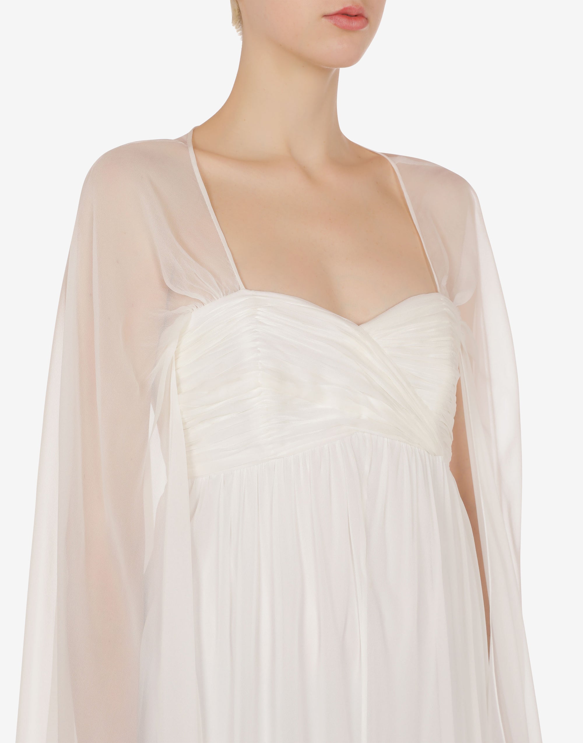 Silk maxi dress with cape - White