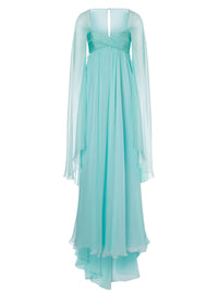 Silk maxi dress with cape - Light Blue