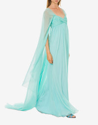 Silk maxi dress with cape - Light Blue