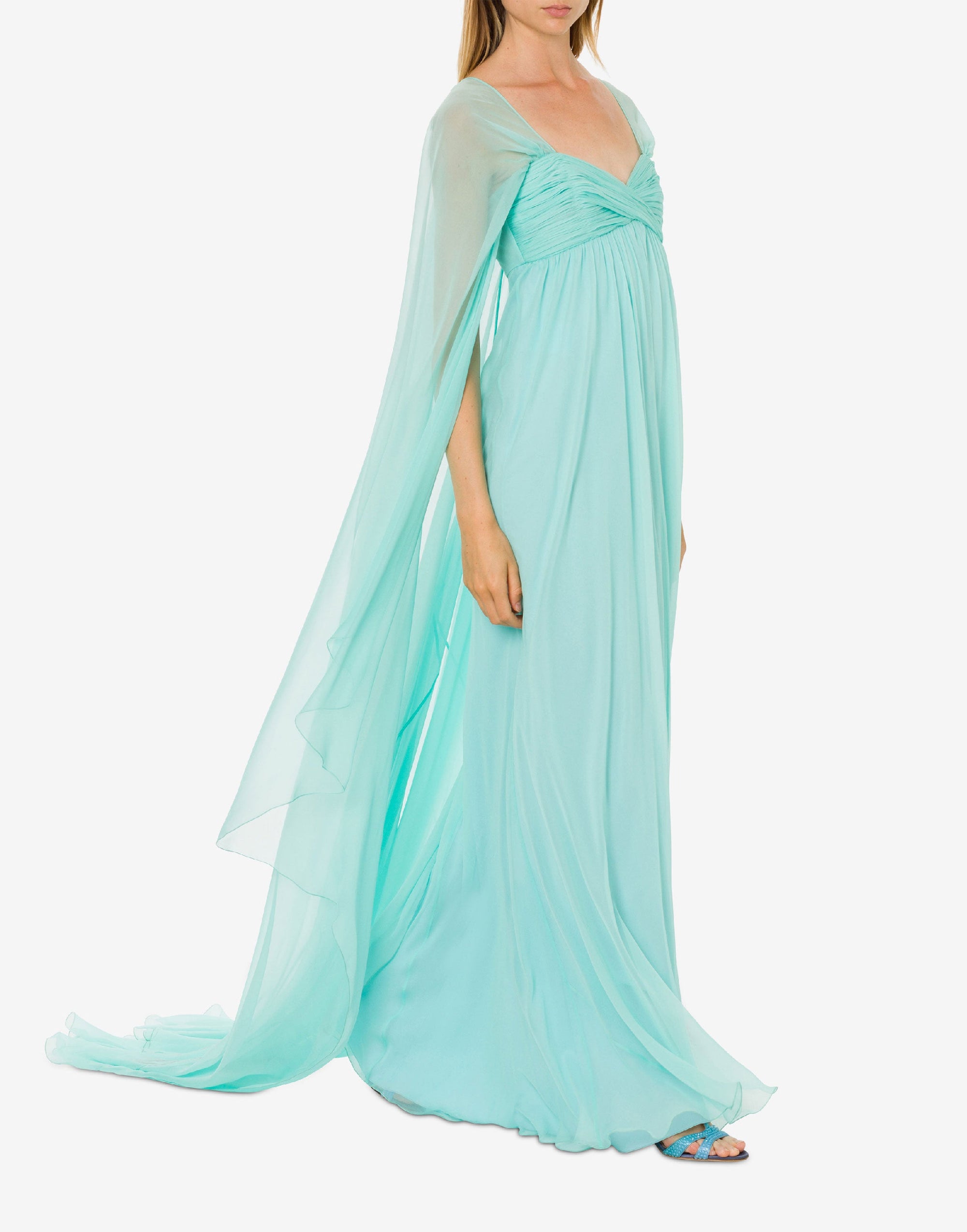 Silk maxi dress with cape - Light Blue