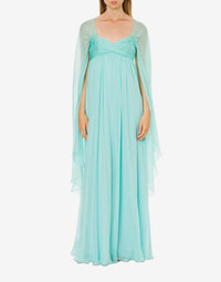 Silk maxi dress with cape - Light Blue