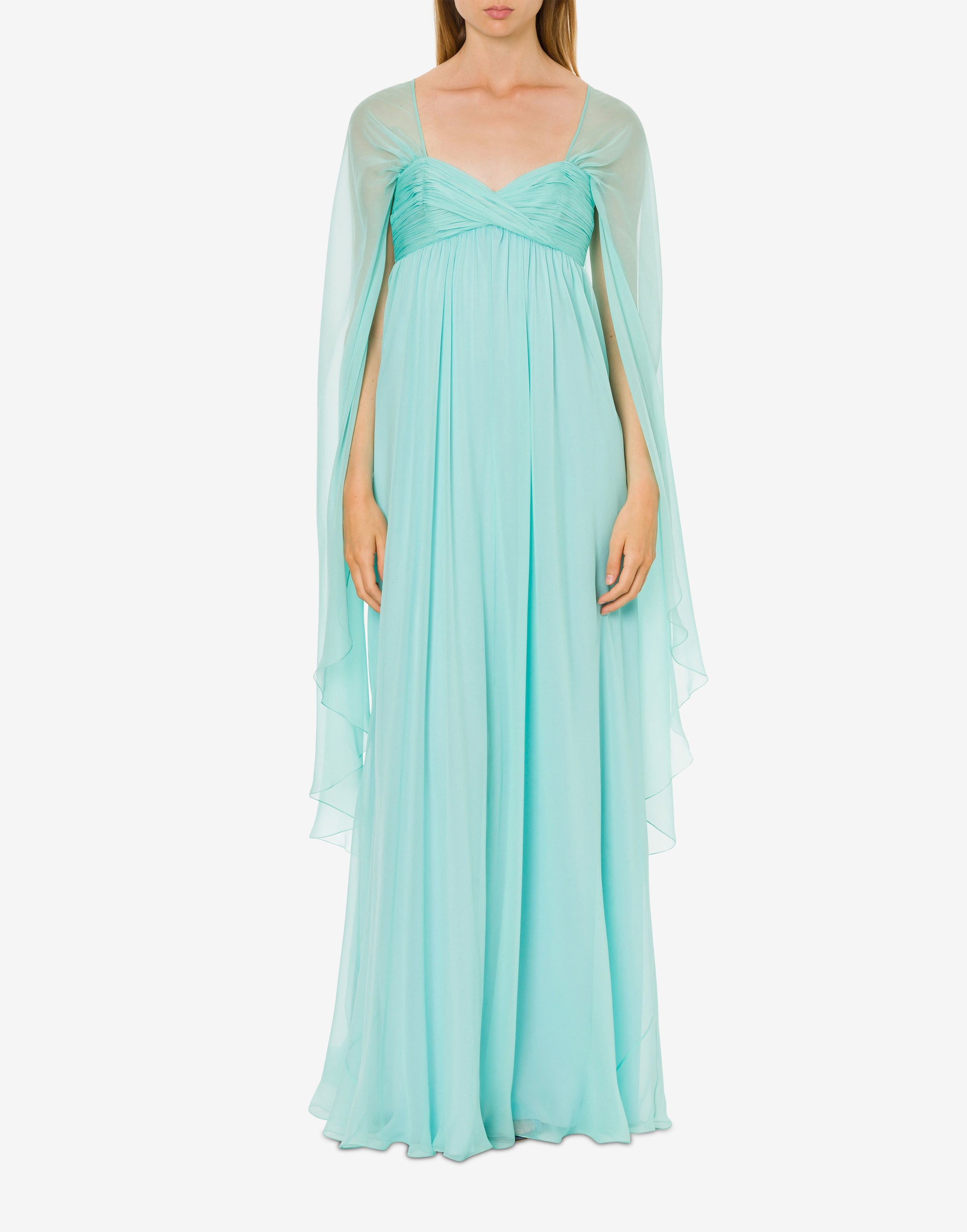 Silk maxi dress with cape - Light Blue