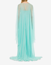 Silk maxi dress with cape - Light Blue