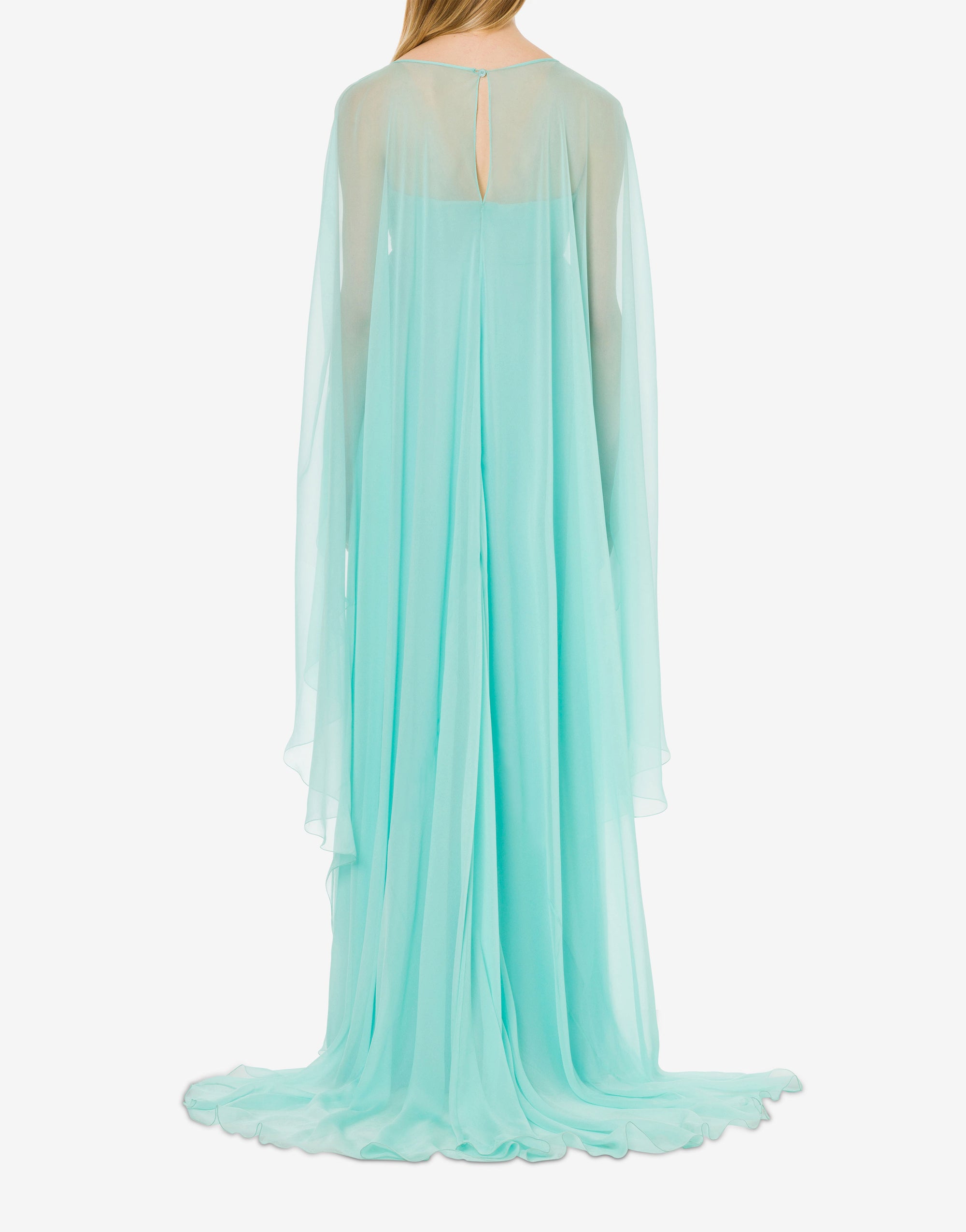 Silk maxi dress with cape - Light Blue