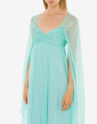 Silk maxi dress with cape - Light Blue