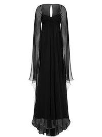 Silk maxi dress with cape - Black
