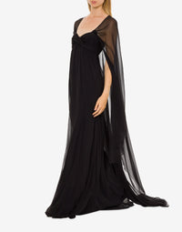 Silk maxi dress with cape - Black