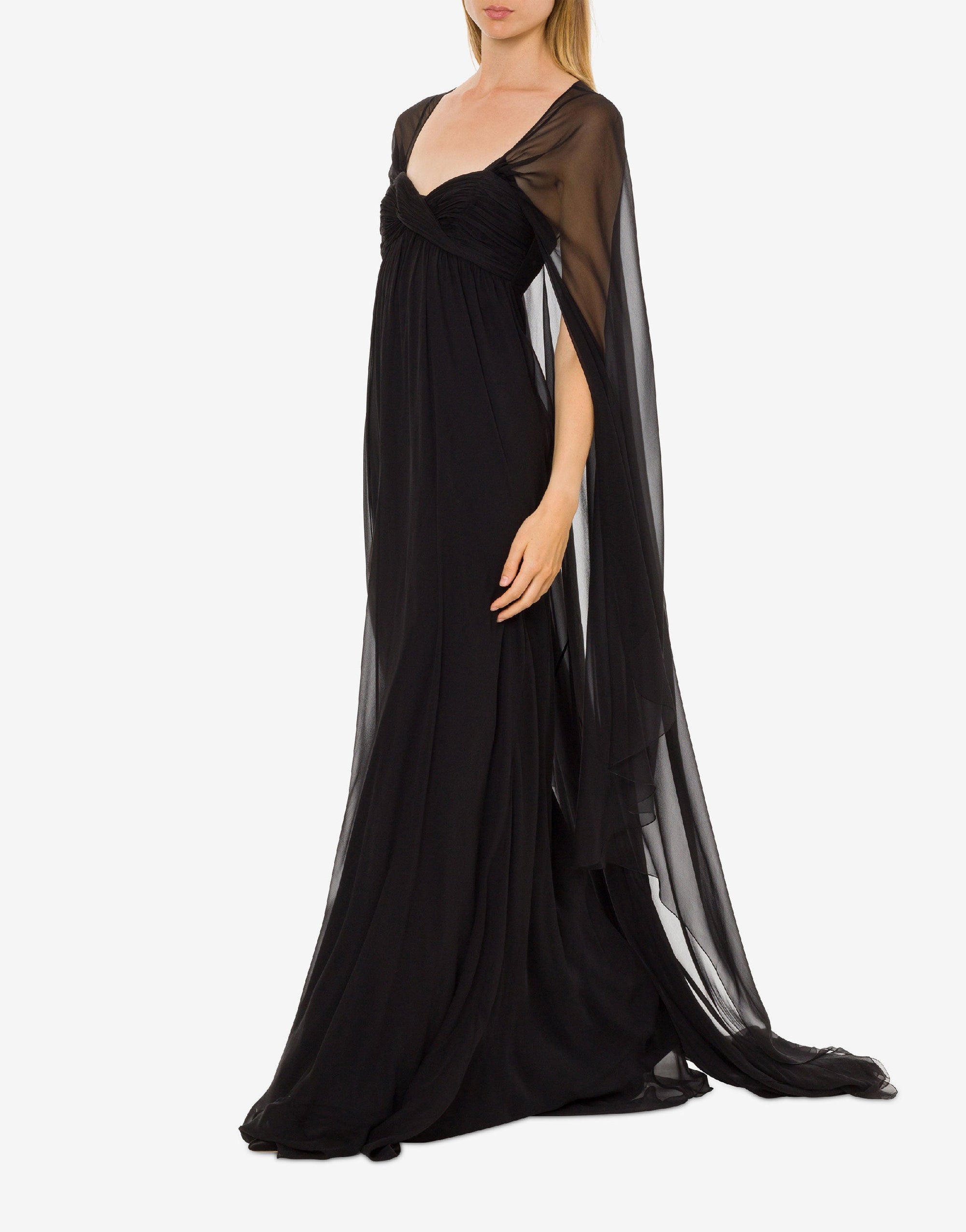 Silk maxi dress with cape - Black