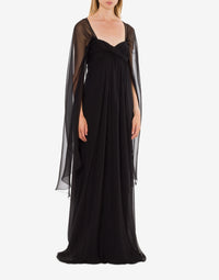 Silk maxi dress with cape - Black