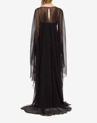 Silk maxi dress with cape - Black