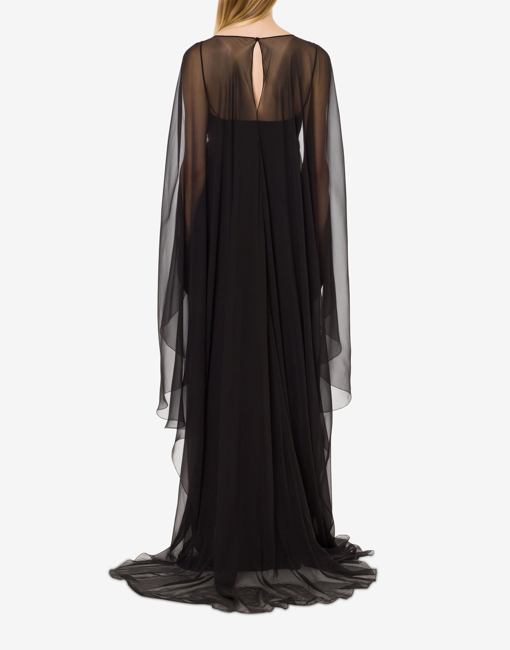 Silk maxi dress with cape - Black