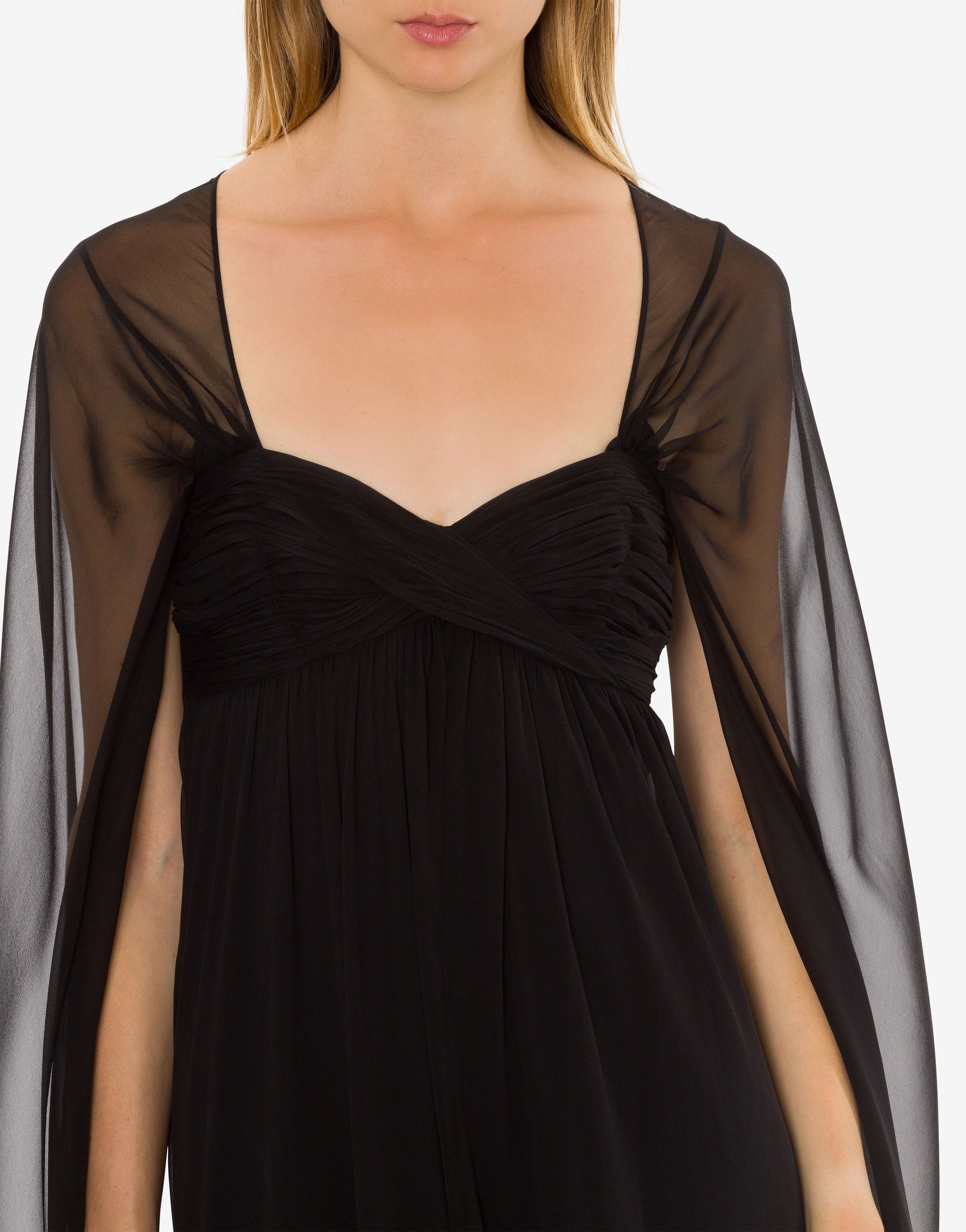 Silk maxi dress with cape - Black