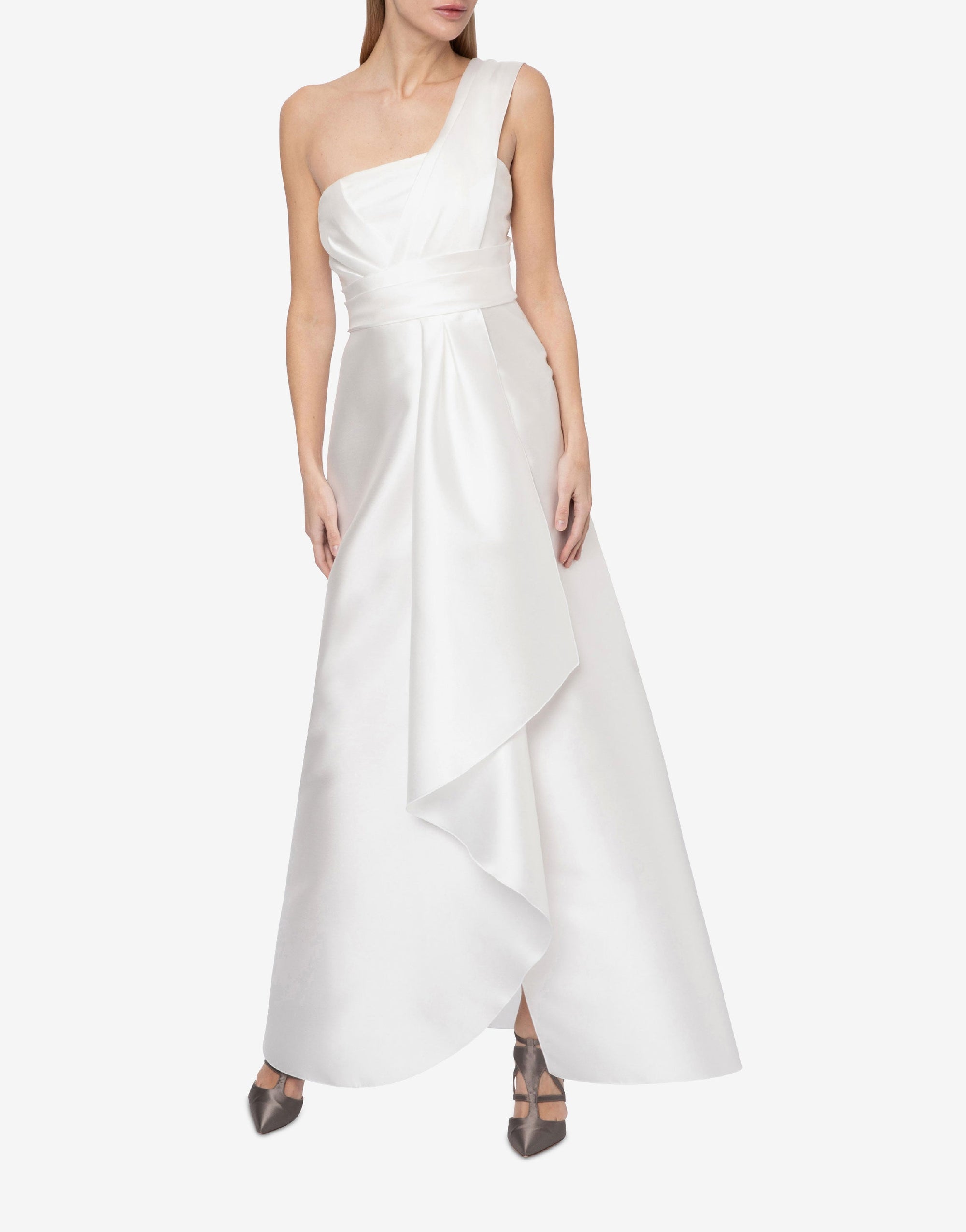 Robe longue épaules asymétriques - White