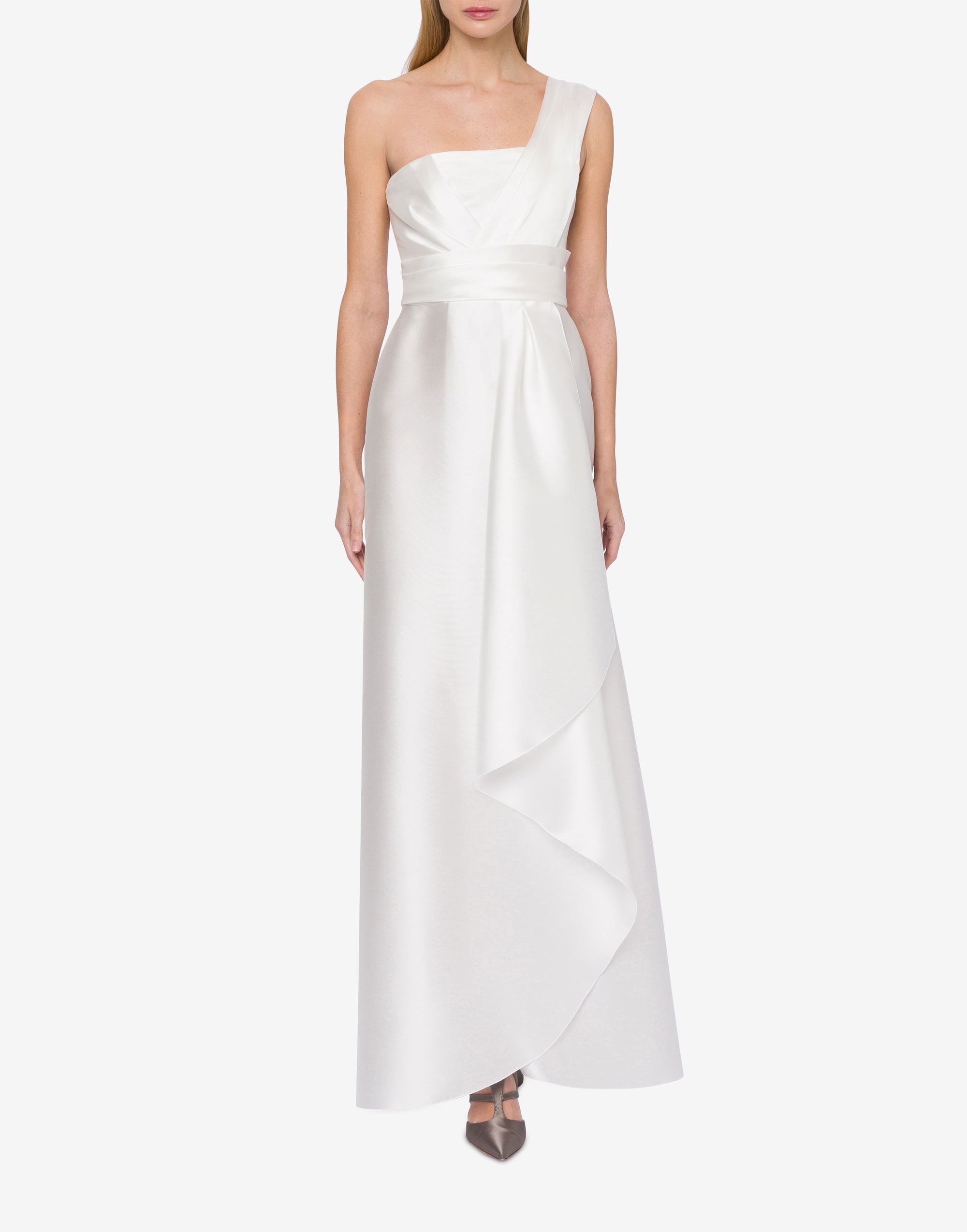 Robe longue épaules asymétriques - White