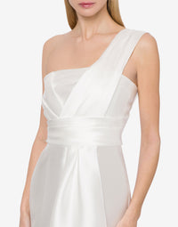 Robe longue épaules asymétriques - White