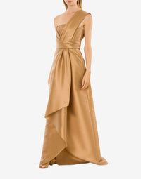 Robe longue épaules asymétriques - Beige