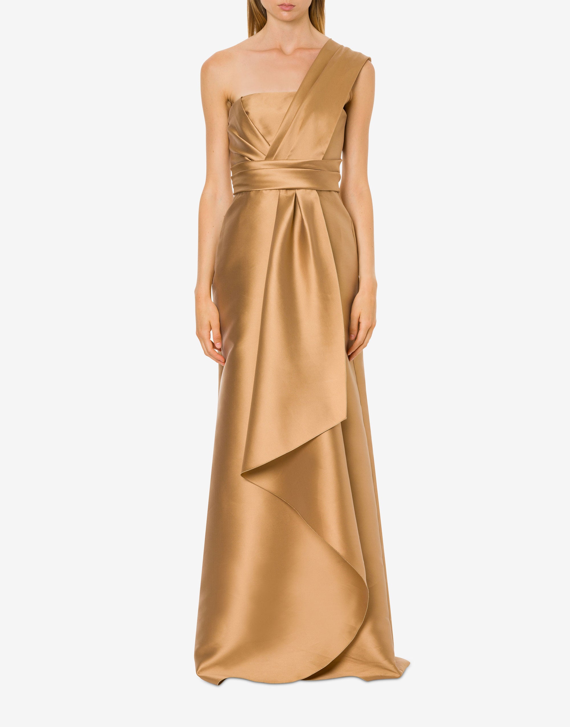 Robe longue épaules asymétriques - Beige