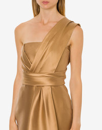Robe longue épaules asymétriques - Beige