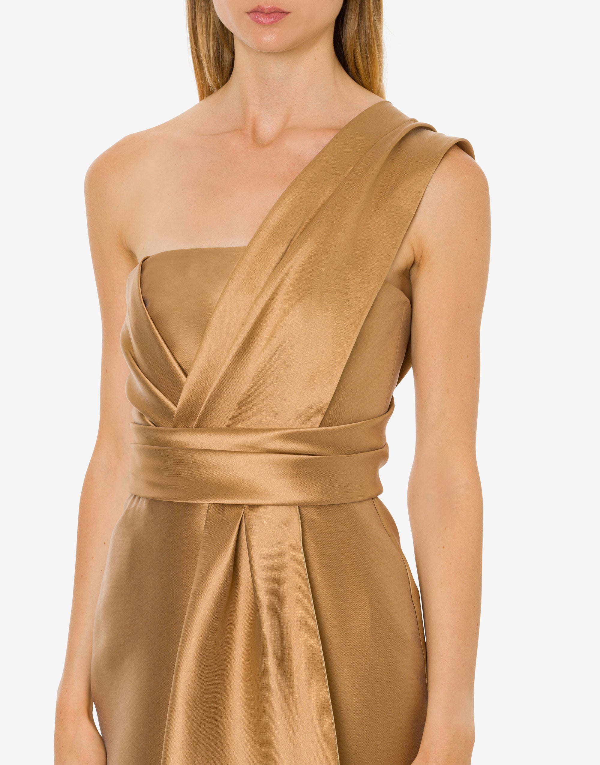 Robe longue épaules asymétriques - Beige