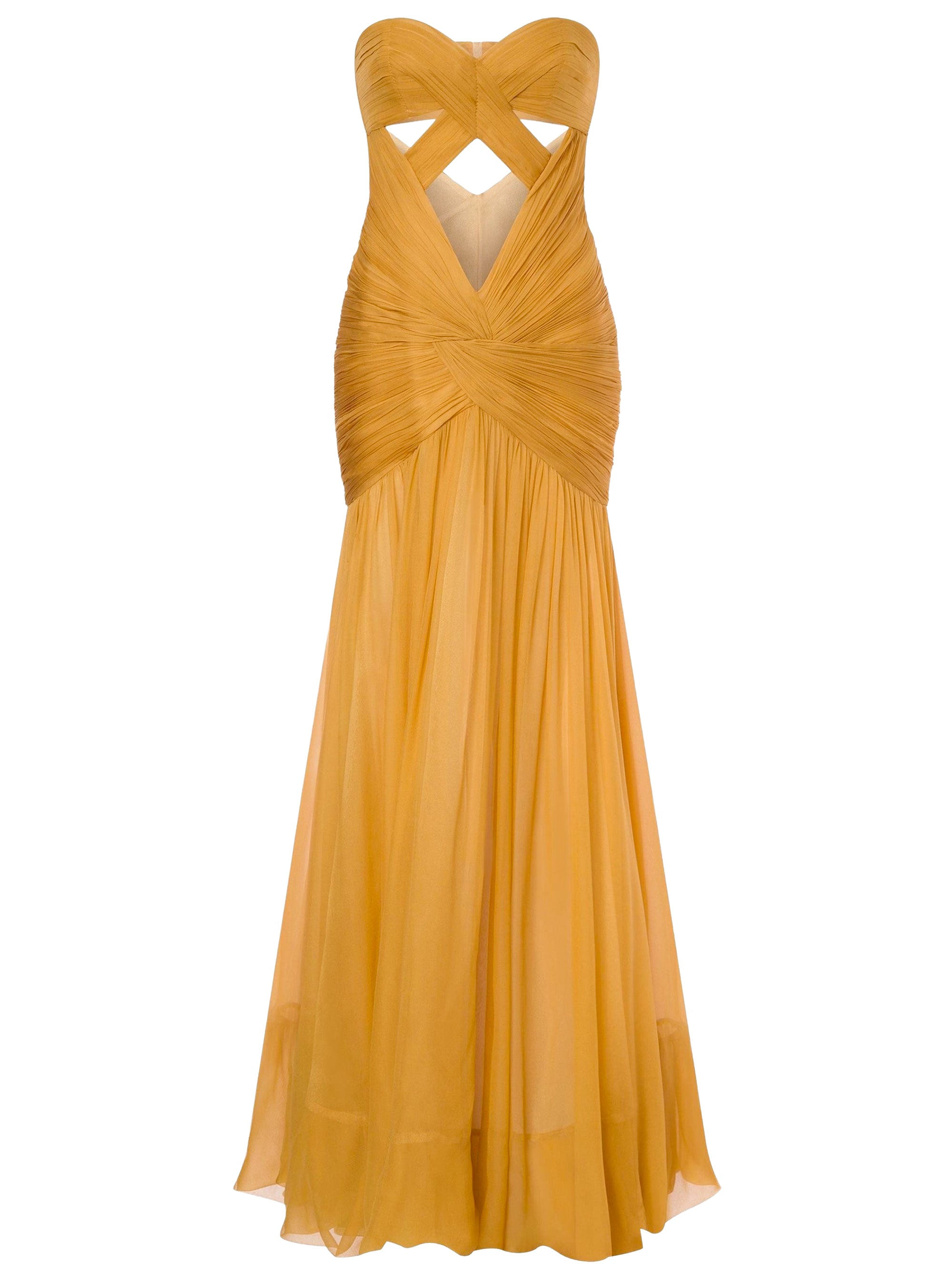 Robe longue en soie avec découpe - Brown & Yellow