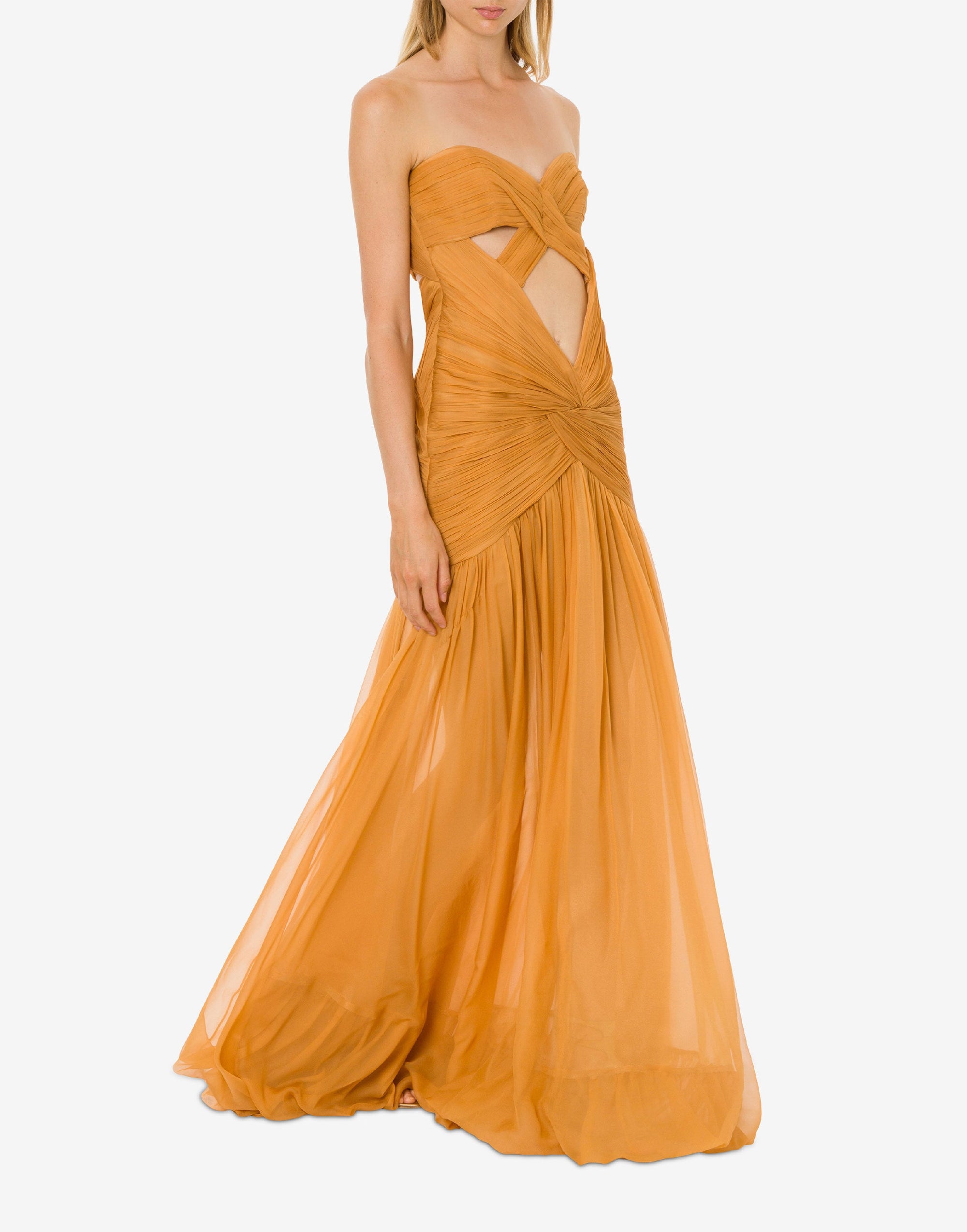 Robe longue en soie avec découpe - Brown & Yellow
