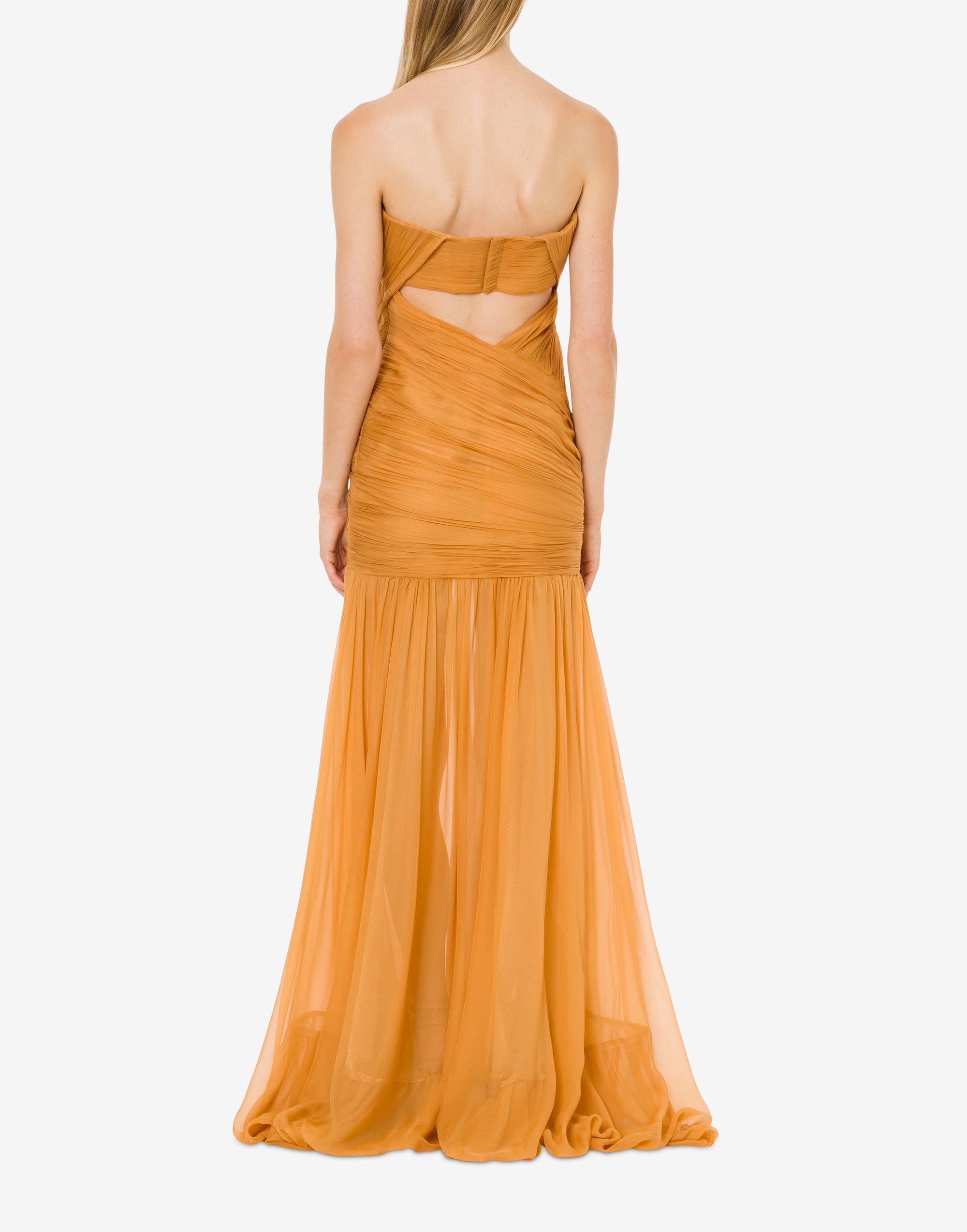 Robe longue en soie avec découpe - Brown & Yellow