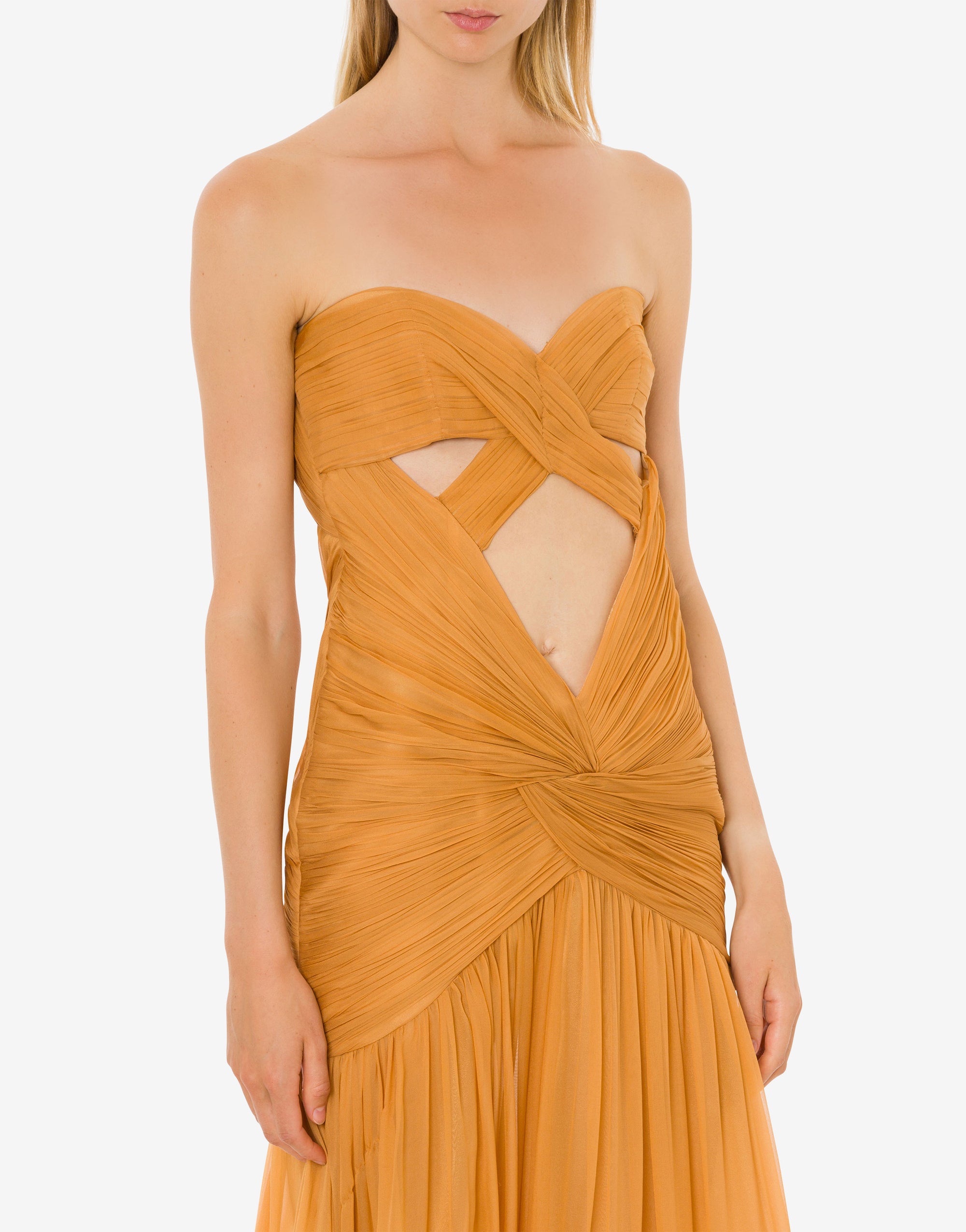 Robe longue en soie avec découpe - Brown & Yellow