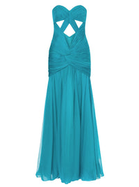 Robe longue en soie avec découpe - Green & Light Blue