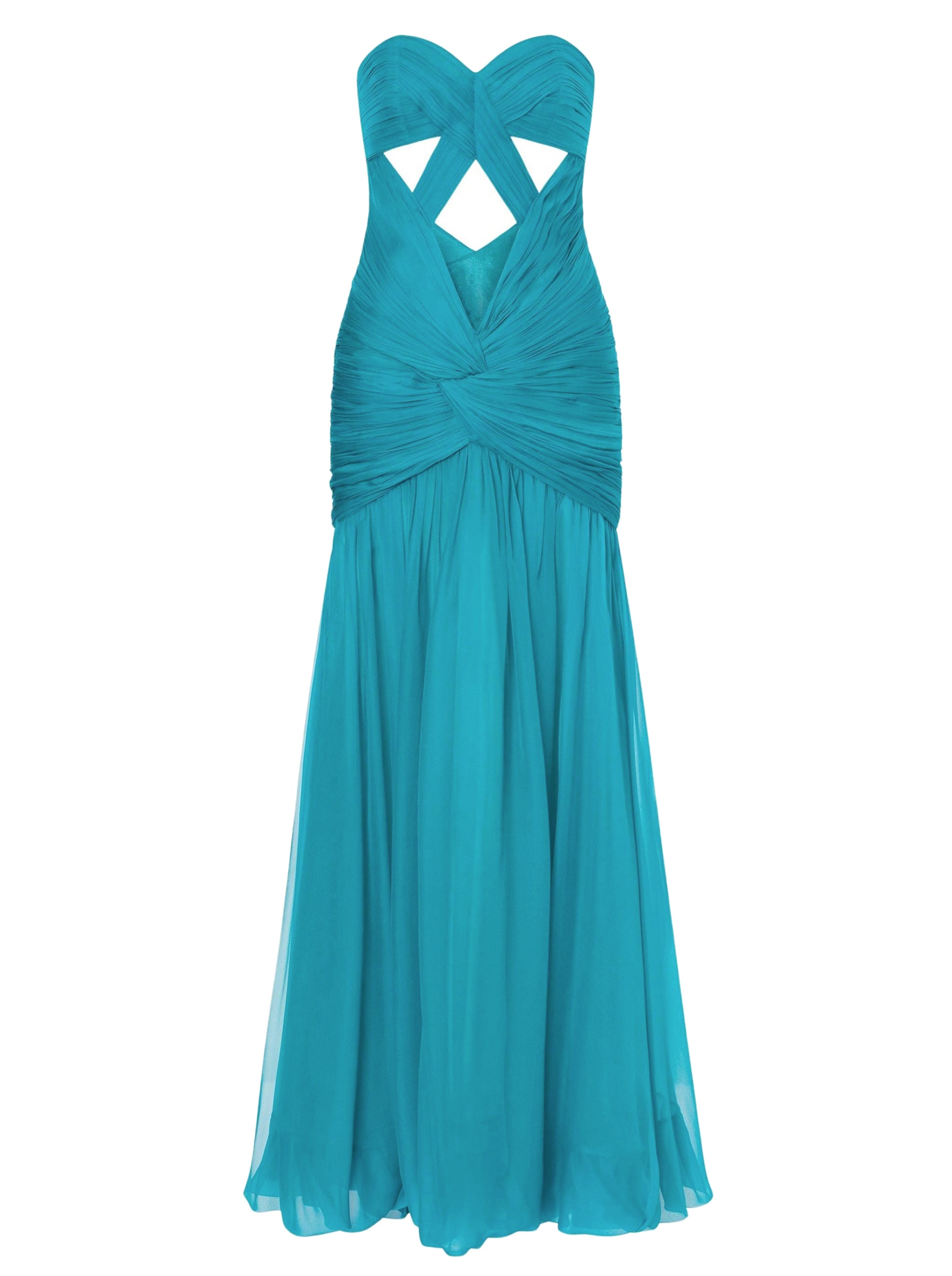 Robe longue en soie avec découpe - Green & Light Blue