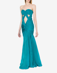 Robe longue en soie avec découpe - Green & Light Blue