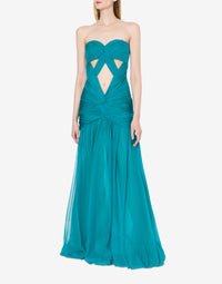 Robe longue en soie avec découpe - Green & Light Blue