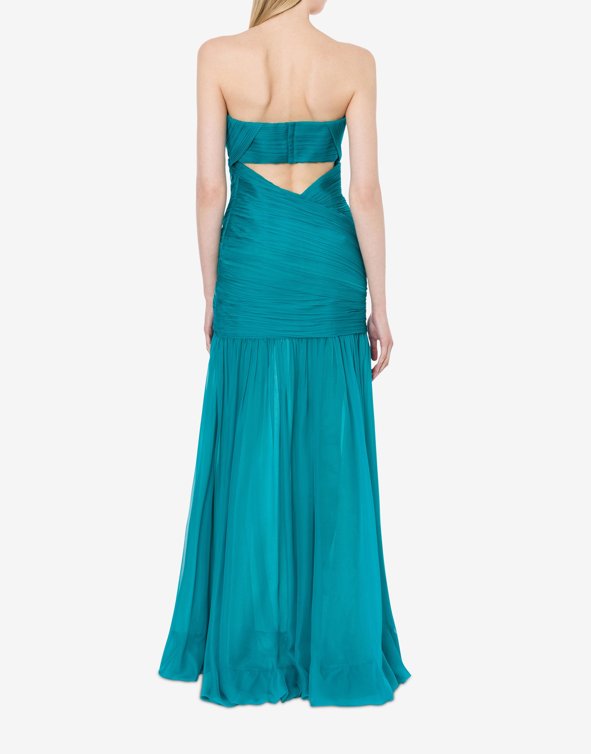 Robe longue en soie avec découpe - Green & Light Blue