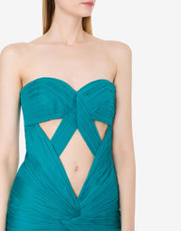 Robe longue en soie avec découpe - Green & Light Blue
