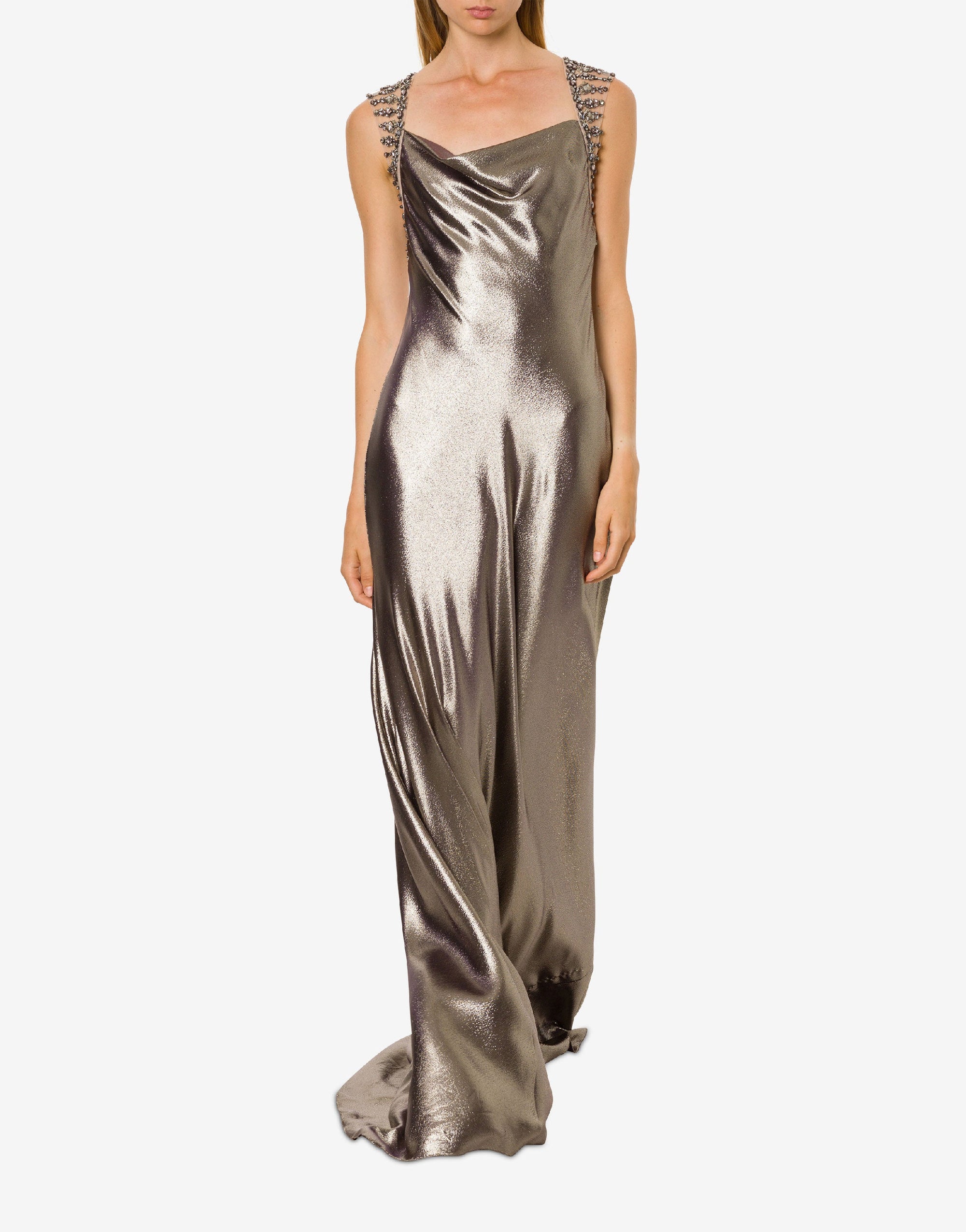 Robe longue en soie lurex avec broderie - Silver