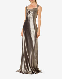 Robe longue en soie lurex avec broderie - Silver