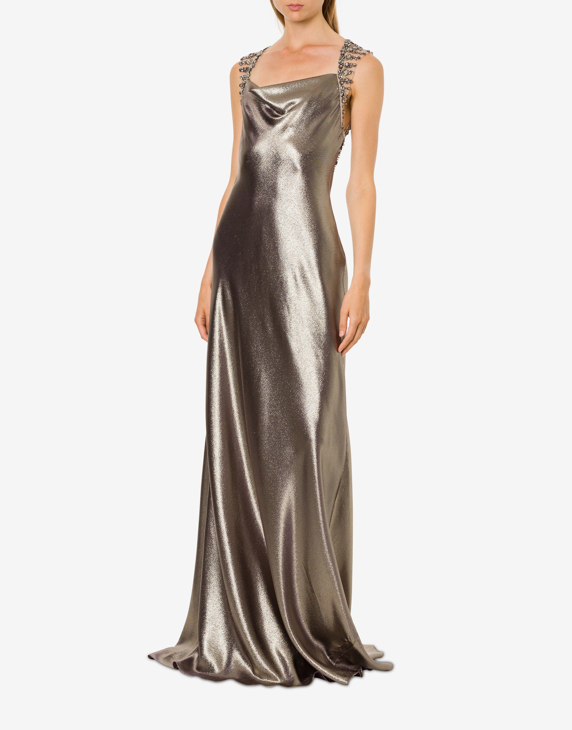 Robe longue en soie lurex avec broderie - Silver