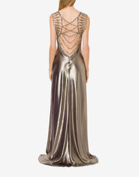 Robe longue en soie lurex avec broderie - Silver
