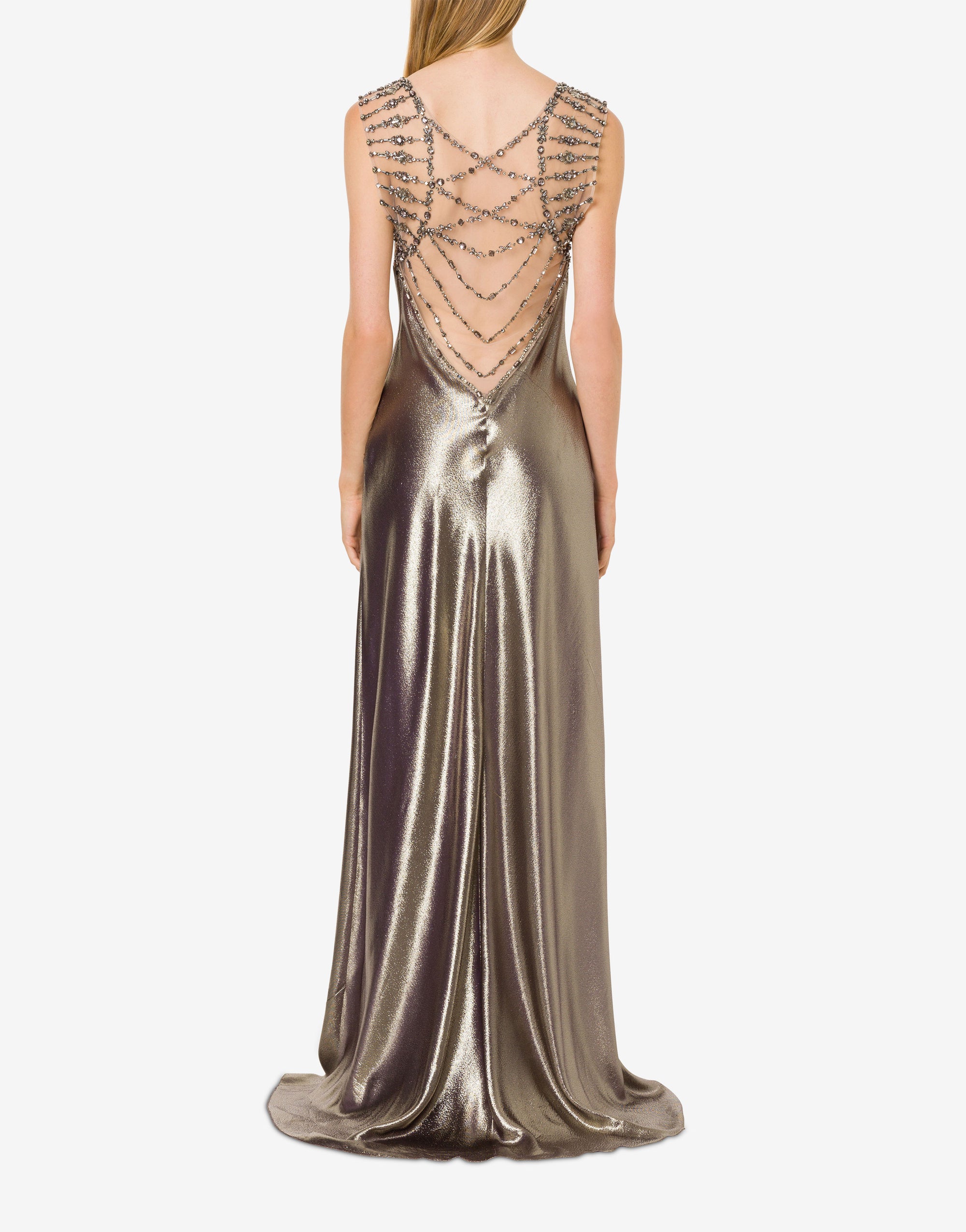 Robe longue en soie lurex avec broderie - Silver