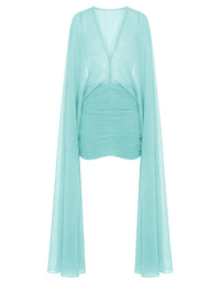 Robe courte à cape en mousseline de soie - Light Blue