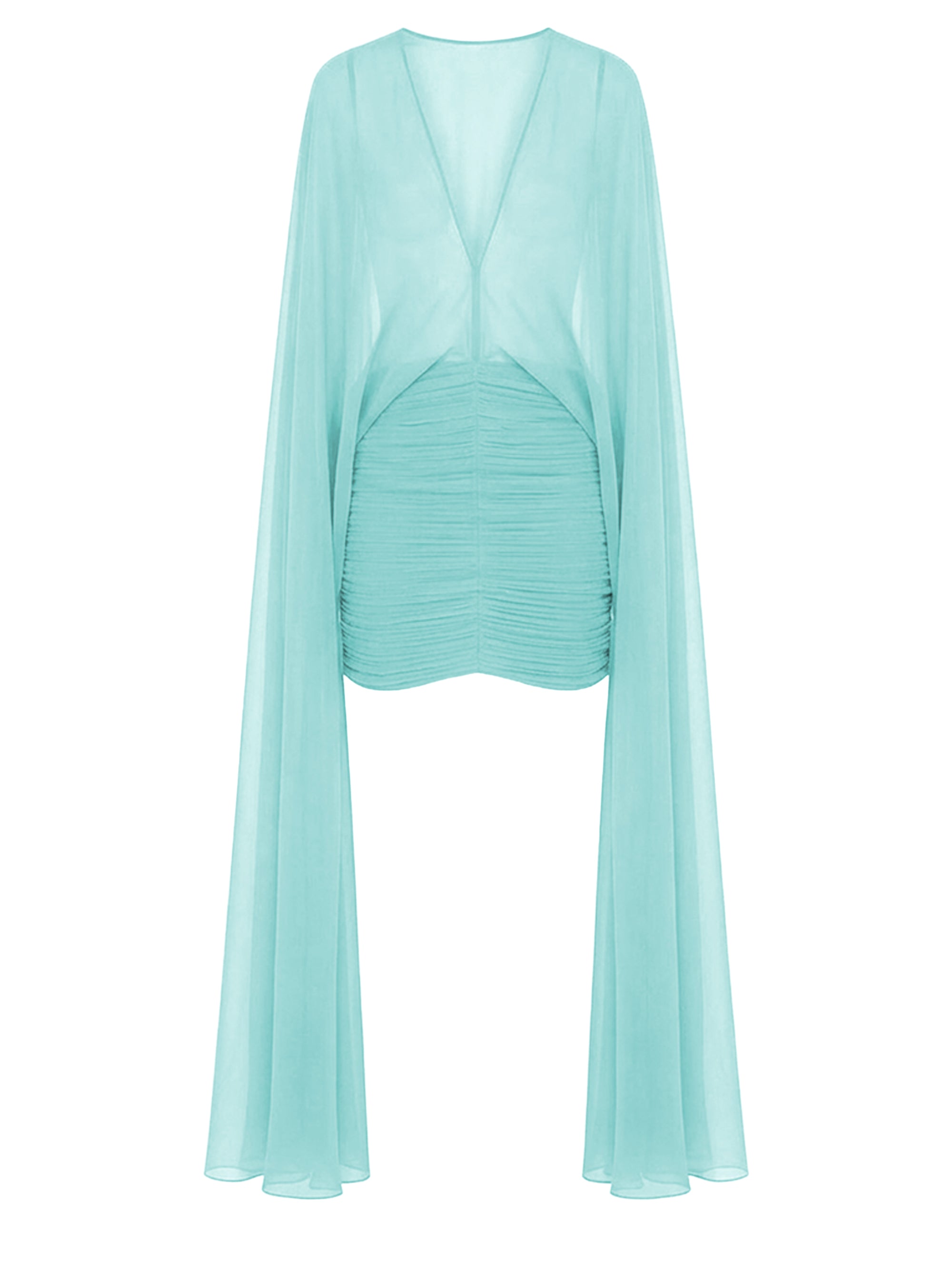 Robe courte à cape en mousseline de soie - Light Blue