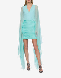 Robe courte à cape en mousseline de soie - Light Blue